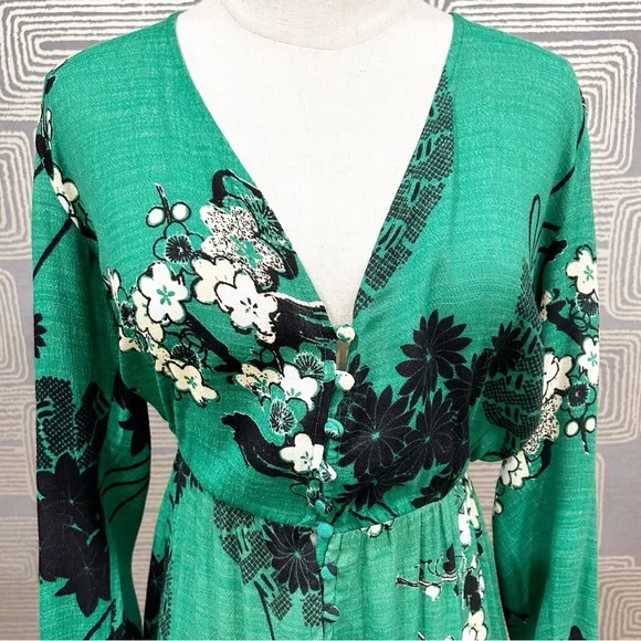 FREE PEOPLE Mixed Print Twist Dress in Green - Picture 7 of 10